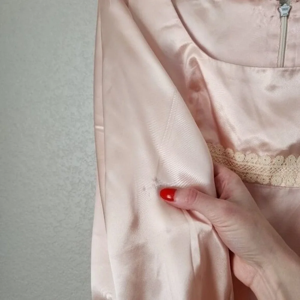 VINTAGE 70s Handmade Satin Babydoll Maxi Dress‎ Cottagecore Pink